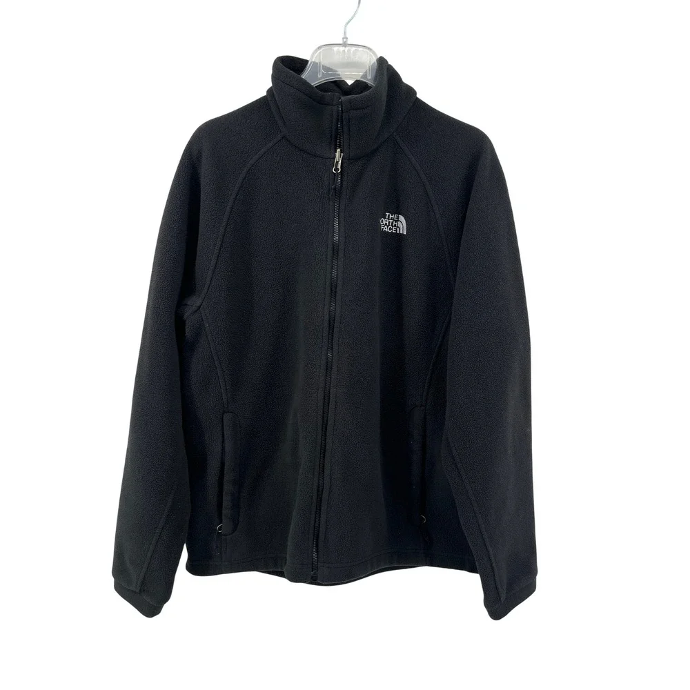 The North Face Mens Full Zip Fleece Jacket Black Mock Neck Large L Logo Raglan‎